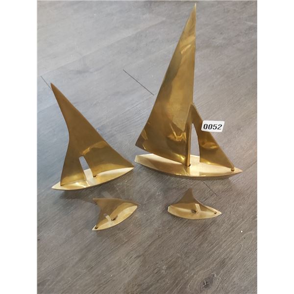 Vintage Taiwanese Brass Sailboats x4 Largest 15"h - Medium 11 1/2"h - Smallest both are 6"h