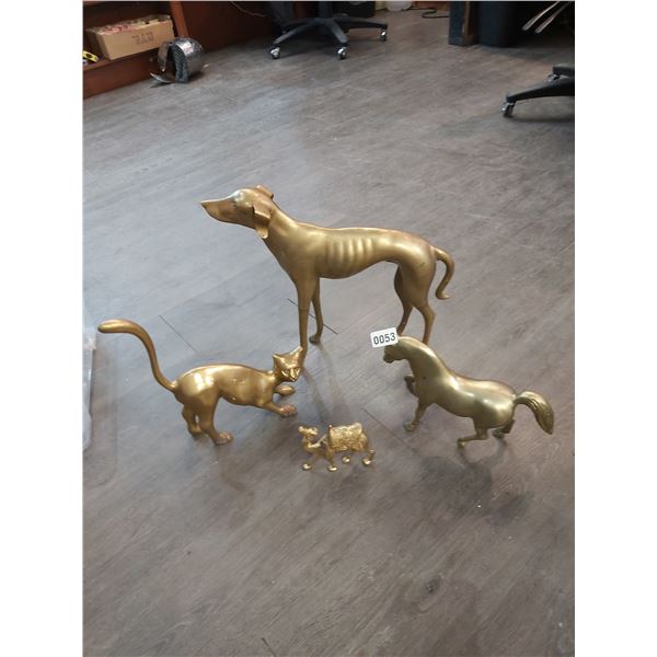 Vintage Brass Collectibles - Dog 15"h x 17"w - Horse 9"h x 11"w - Cat 12"h x 12"w - Camel 5"w 4.5"h