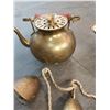 Image 2 : Silver Plated Gravy Boat - Brass Ram's Head Book End - Brass Teapot - String of 6 Brass Bells