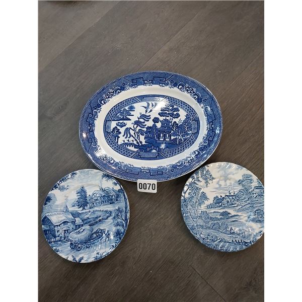 Porcelain Platter "Willow" JHW & Sons - Ridgway Ironstone "Meadowsweet" & "Hayride"