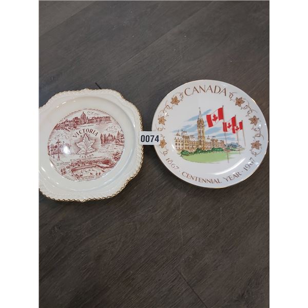 Canada Centennial Year Plate - Victoria 22k Gold Rim Decorative Plate