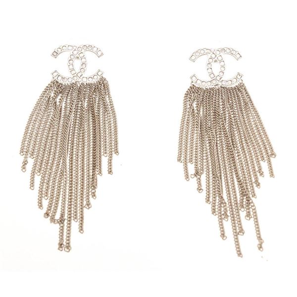 Chanel Silver CC Chain Dangle Earrings