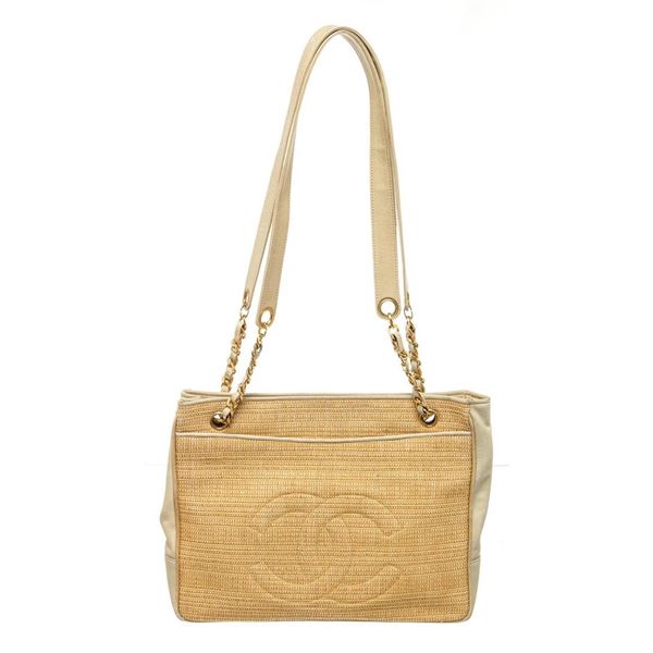 Chanel Yellow CC Raffia Chain Shoulder Bag