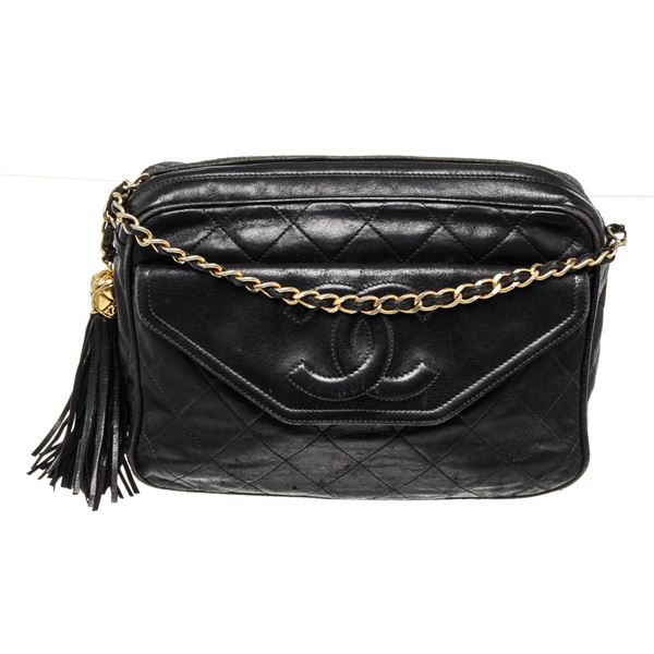 Chanel Black Leather CC Tassel Camera Shoulder Bag