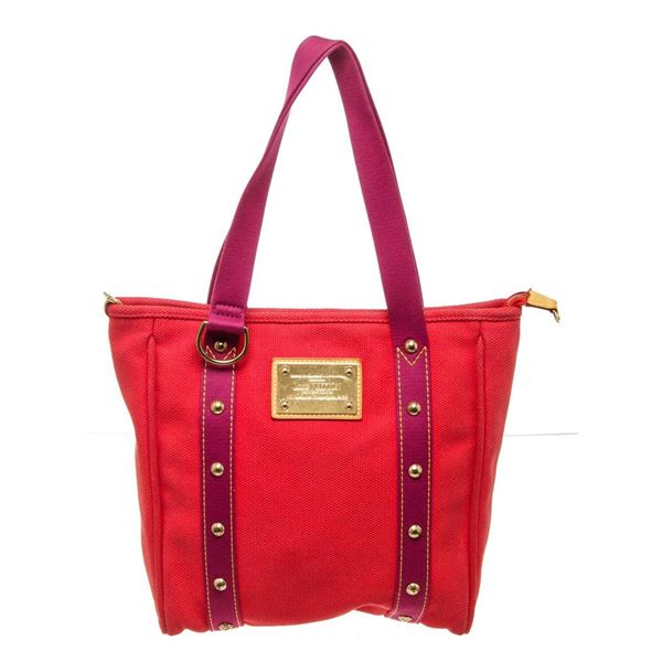 Louis Vuitton Red Purple Canvas Cabas Antigua MM Tote Bag