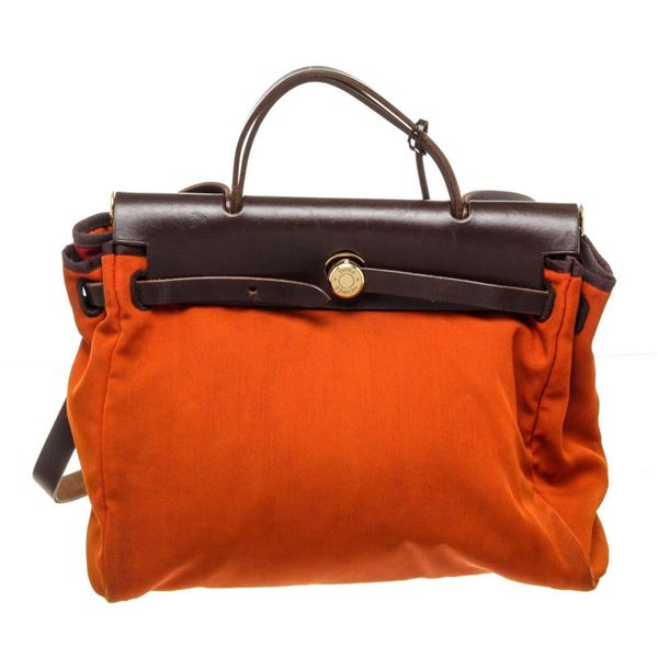 Hermes Red Black Leather Herline Tote Bag