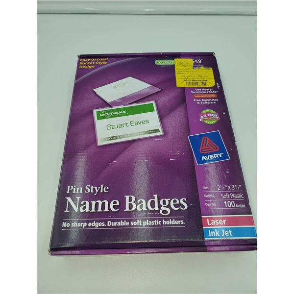 Avery Pin Style Name Badges-Laser, Jet Ink