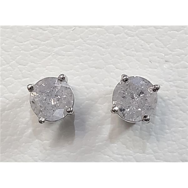 14K White Gold Diamonds(0.72Ct,I2-I3,G-H) Lady'S Cast Stud Earrings (~weight 0.79g), Made in Canada,