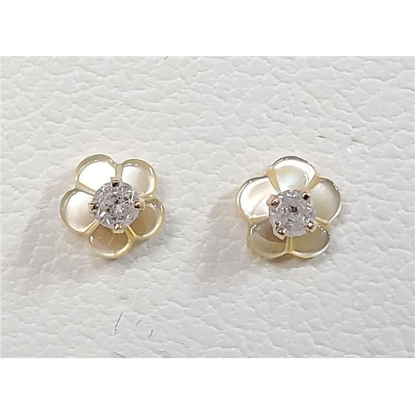 14K Yellow Gold Diamond(0.1ct) Mother Of Pearl Earrings, Made in Canada, Suggested Retail Value $500