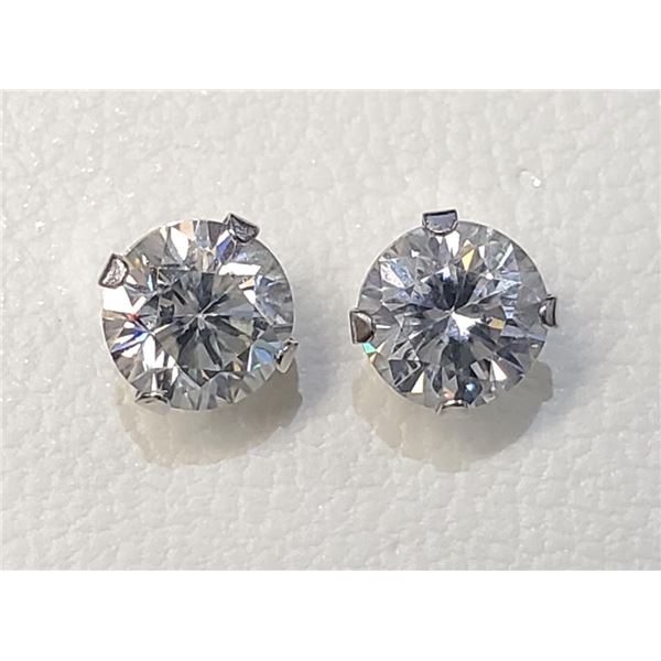 10K White Gold Moissanites(1.65ct) Lady'S Cast Stud Earrings (~weight 0.76g), Made in Canada, Apprai