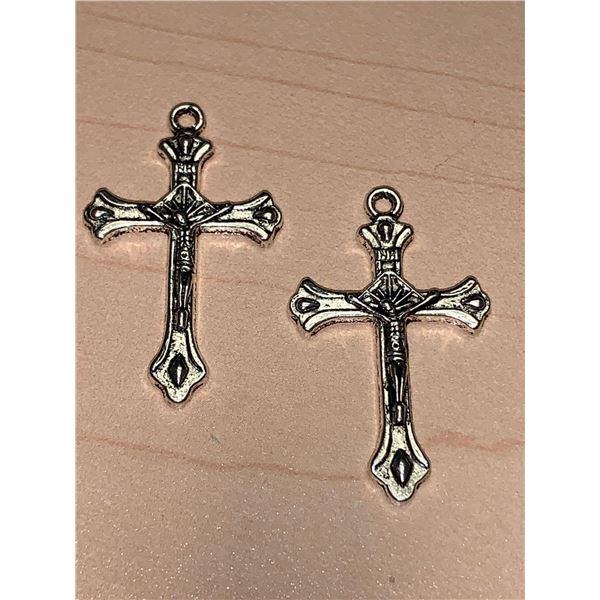 Mexico Day of the Dead Lot of 2 Crucifix .925 Silver Pendants