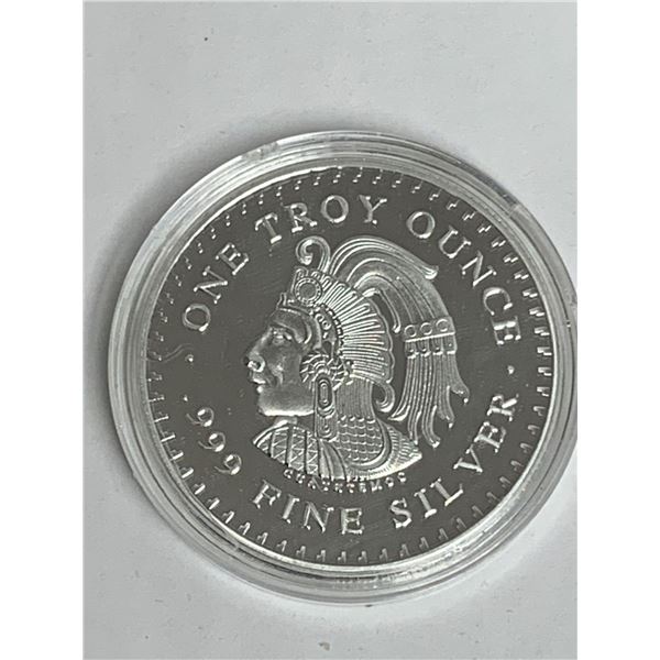 One Troy Ounce .999 Silne Silver Cuauhtemoc Aztec Ruler Commemorative Round.