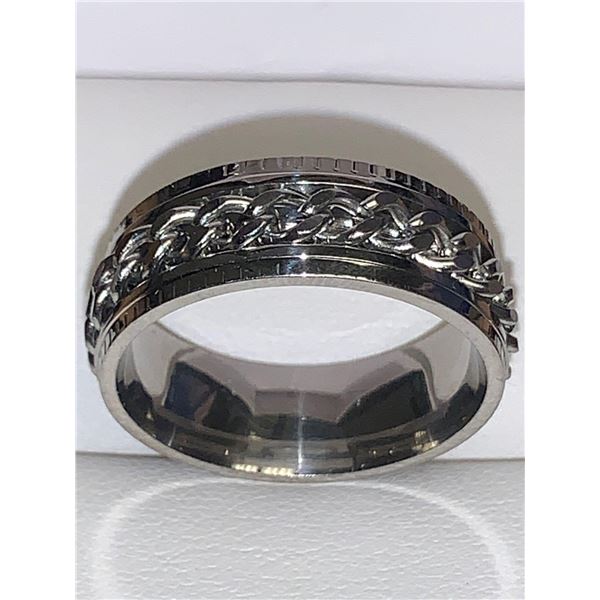 Gents Silver Chain Spinner Ring NEW Size 10