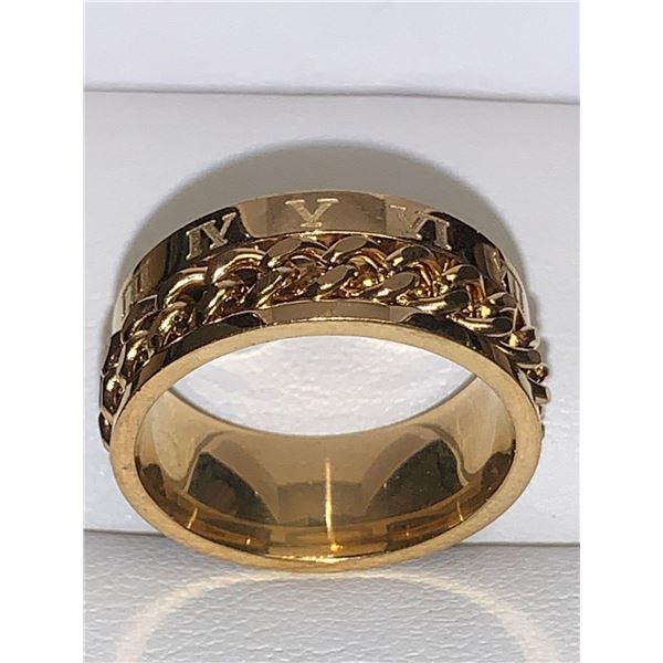 Ladies 14K GP Roman Numeral Chain Spinner Ring NEW size 7
