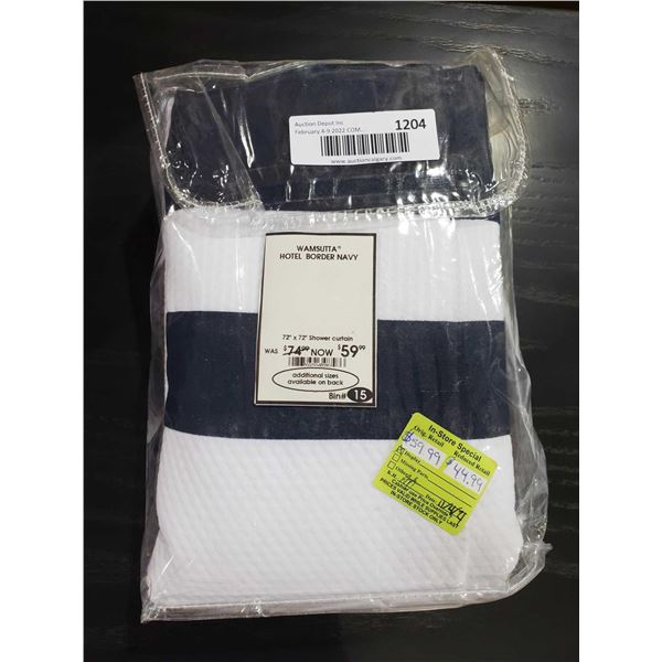 *NEW* Wamsutta Hotel Border Navy Shower Curtain 72x72"