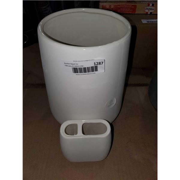 *NEW* Haven Ceramic Bathroom Trash Bin & Matching Toothbrush holder