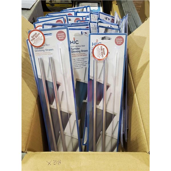 *NEW* Lot of 38 HIC Metal Drinking Straws with Cleaning Brush