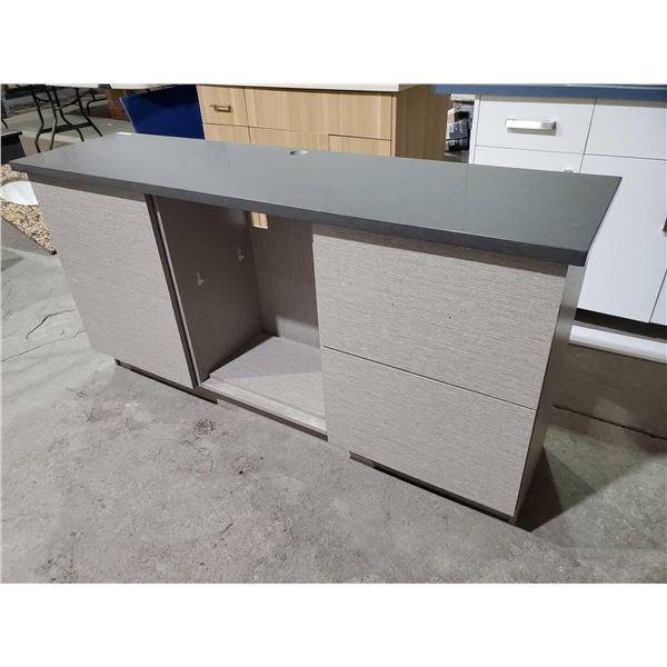 *NEW* 4 Drawer & 1 Shelf  Modern Entertainment Stand, Light Grey with Dark Grey Cunter Top 65Lx17Dx3