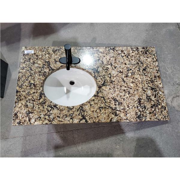 *NEW* Marble Counter Top with Sink Basin and Modern Black/Brown Single Stem Faucet. 41Lx23D