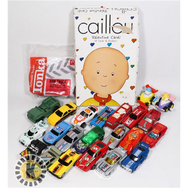 LOT OF HOTWHEEL/MATCHBOX CARS AND CALLIOU STICKERS