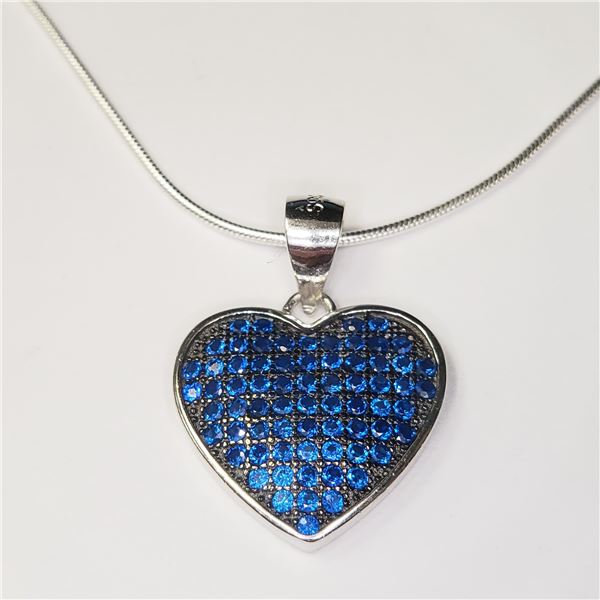 SILVER BLUE CRYSTAL 19  NECKLACE