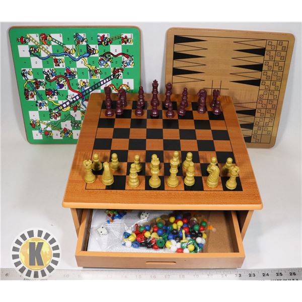 VINTAGE WOODEN MULTI-GAME SET
