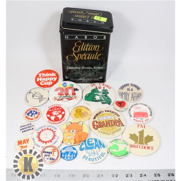 VINTAGE NABOB COLLECTOR TIN FULL OF ASSORTED