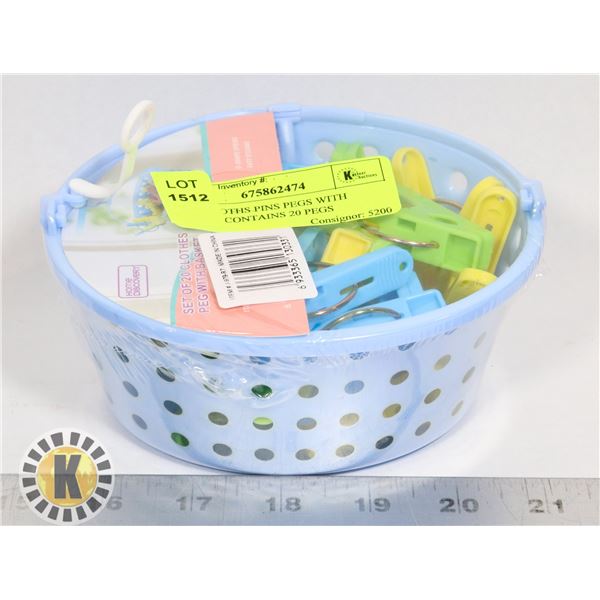 NEW CLOTHS PINS PEGS WITH BASKET CONTAINS 20 PEGS