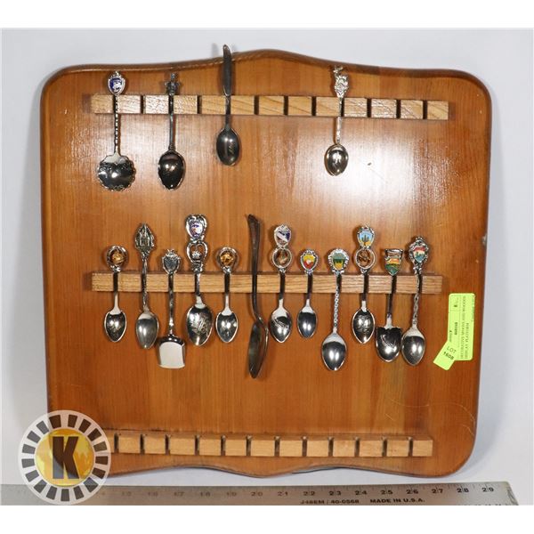 DECORATIVE SPOONS AND WOODEN DISPLAY  PLATFORM