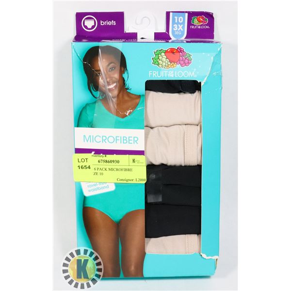 WOMENS 6 PACK MICROFIBER BRIEFS SIZE 10
