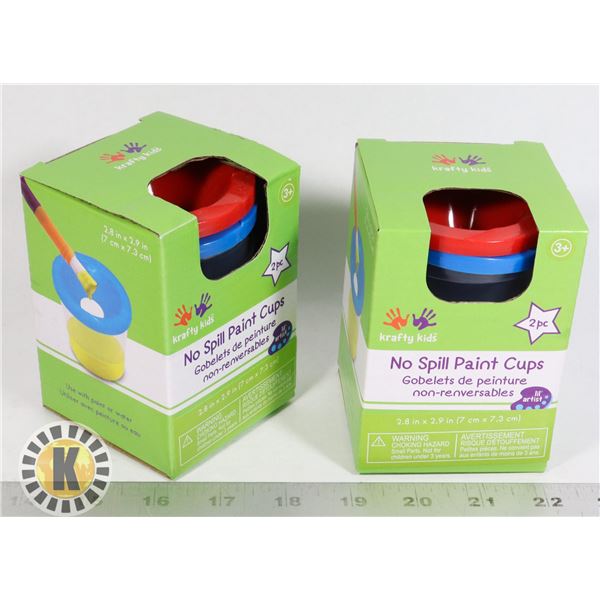 2 NEW SETS OF NO SPILL PAINT CUPS.