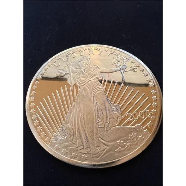 Year 2000 Walking Liberty One Quarter Pound (4 Troy Oz) .9999 Fine Silver Round, Gold Tint