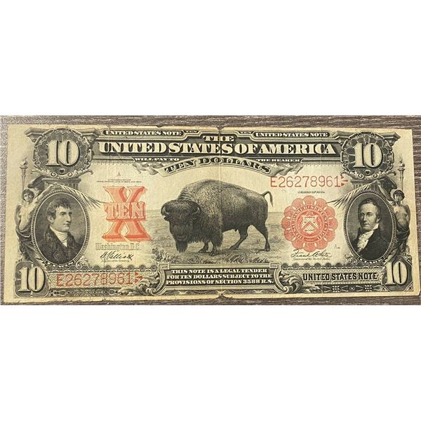 RARE 1901 $10 United States Note Lewis & Clark Bison VF