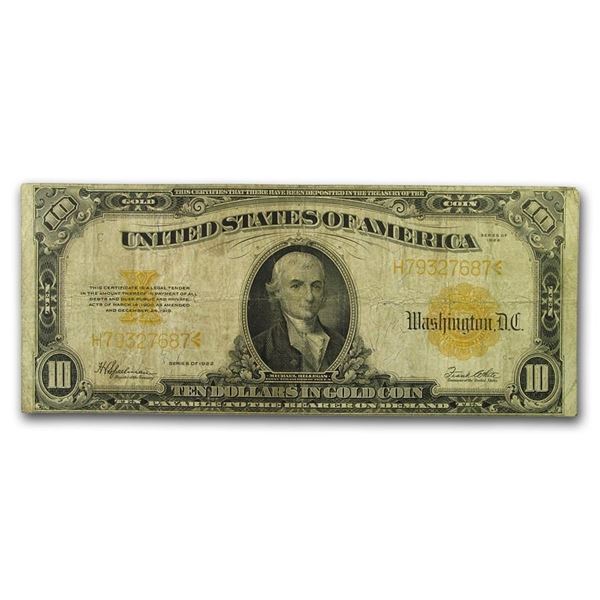 1922 $10 Gold Certificate VG (Fr#1173)