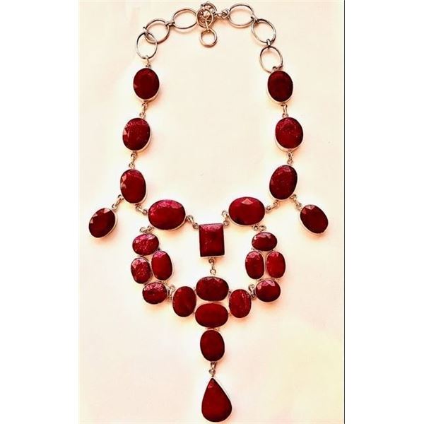 21" Natural 25 Stone Red Ruby Sterling Silver Necklace 281 Carats Genuine Rubies With COA