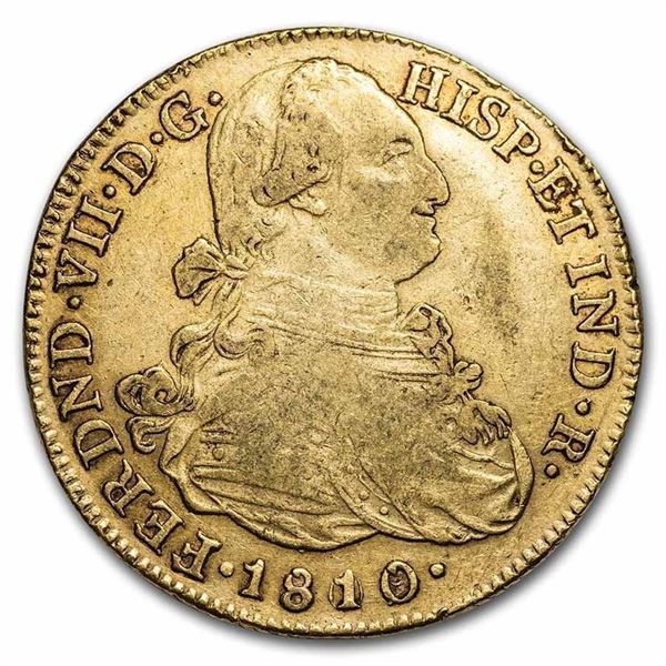 1810/00 NR-JF Colombia Gold 8 Escudos Ferdinand VII AU Over 200 Years old