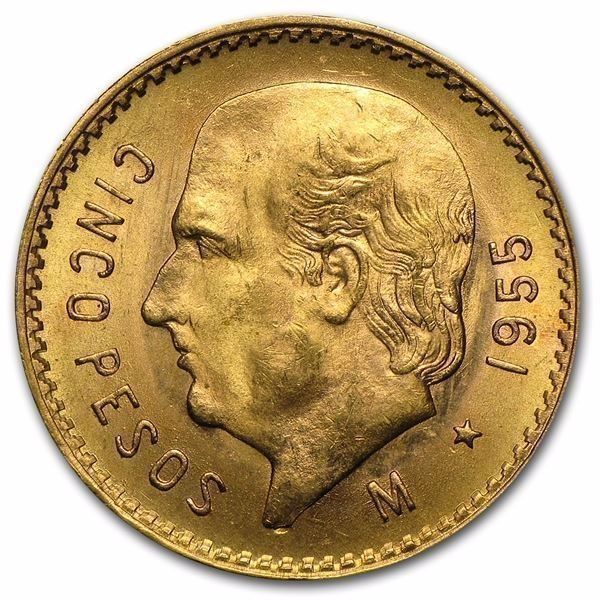 Gold Mexico 5 Pesos AGW .1205 1940's
