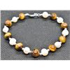 Image 1 : #299-NATURAL TIGER EYE & FRESH WATER PEARL BRACELE