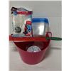 Image 1 : BUCKET WITH KITCHEN ITEMS, INCLUDES MELON KNIFE