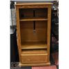 Image 1 : WHEELED OAK ENTERTAINMENT CABINET  25" X 18" X 48"