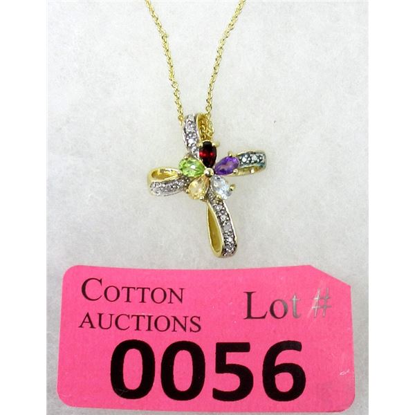 New Multi-Gemstone Diamond Cross Pendant