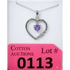 Image 1 : Sterling Silver Amethyst & Diamond Heart Pendant