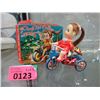 Image 1 : Vintage Kanto Wind-Up Pony Tail Doll on Tricycle
