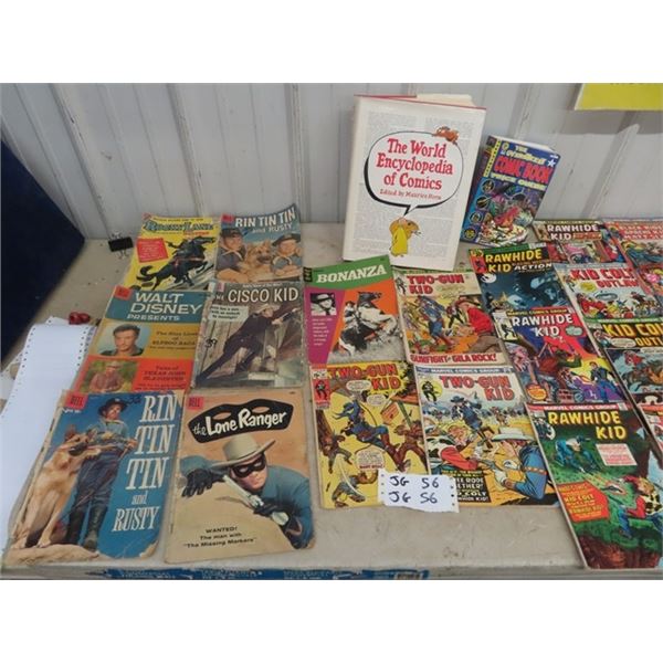 42 Vintage Western Comic Books ( 10 -40 cents), Overstreet Comic Book Price Guide & The World Encycl