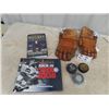 Image 1 : Vintage Armourist Hockey Glove, Wpg Jets Hockey Book & Moose Autographed Pucks