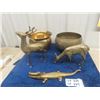 Image 1 : 5 Brass Items - 2 Planters, 2 Deer Ornaments biggest 12" x 8" , 1 Crocodile Nut Cracker