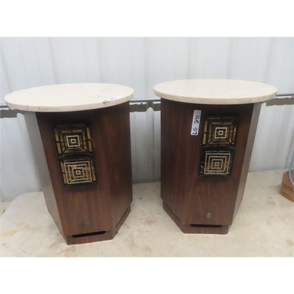 2 Empire Model 6000 75 Watt End Table Speakers with Marble Top 24" Tall 18" Round - not sure if work