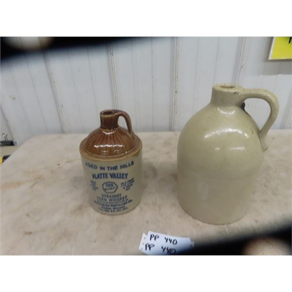 2 Crockery Jugs & Wooden Crate