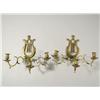 Image 1 : A pair of 20th Century harp form three-arm brass candle scon