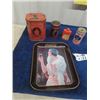 Image 1 : Coca-Cola Tray, Mission Orange Can Bank, E-Z Kleen Flea Tin plus more